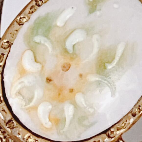 Vintage 1960s Stick Pin Porcelain Hand Painted Heart Floral Cabochon Gold Tone - Picture 10 of 10